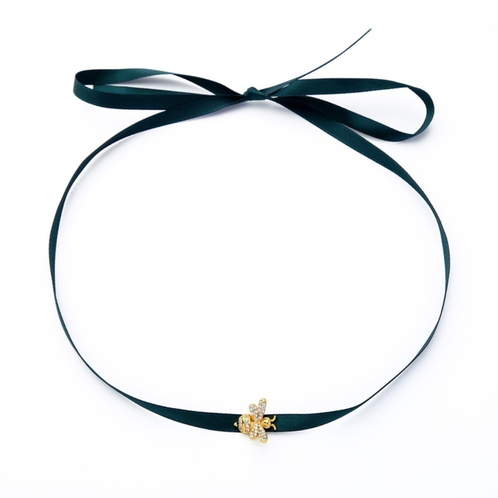 Emerald Green Velvet Bee Choker Necklace